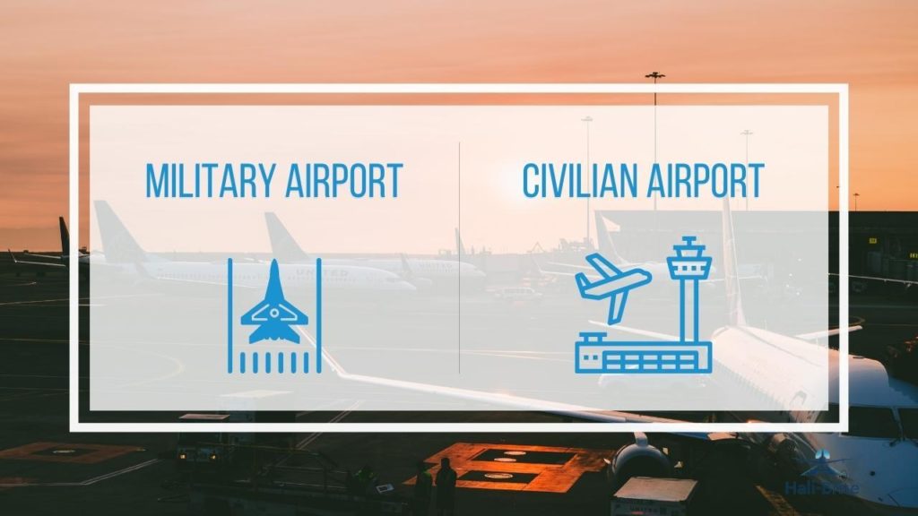 Infographic of the difference between a military airport and civilian airport
