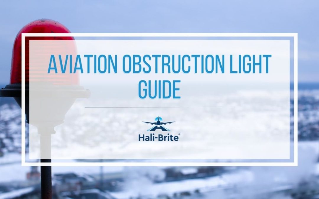 An aviation obstruction light overlaid with text
