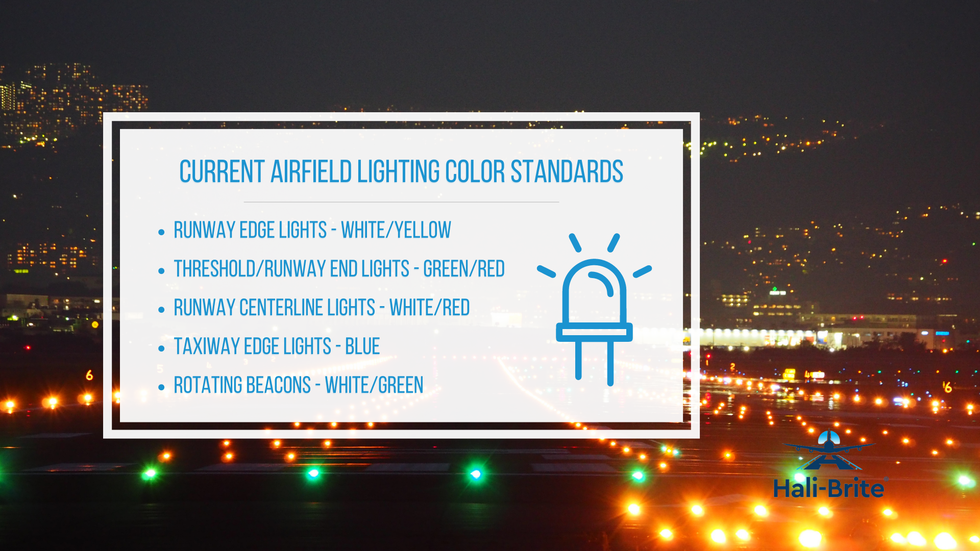 Infographic image of current airfield lighting color standards